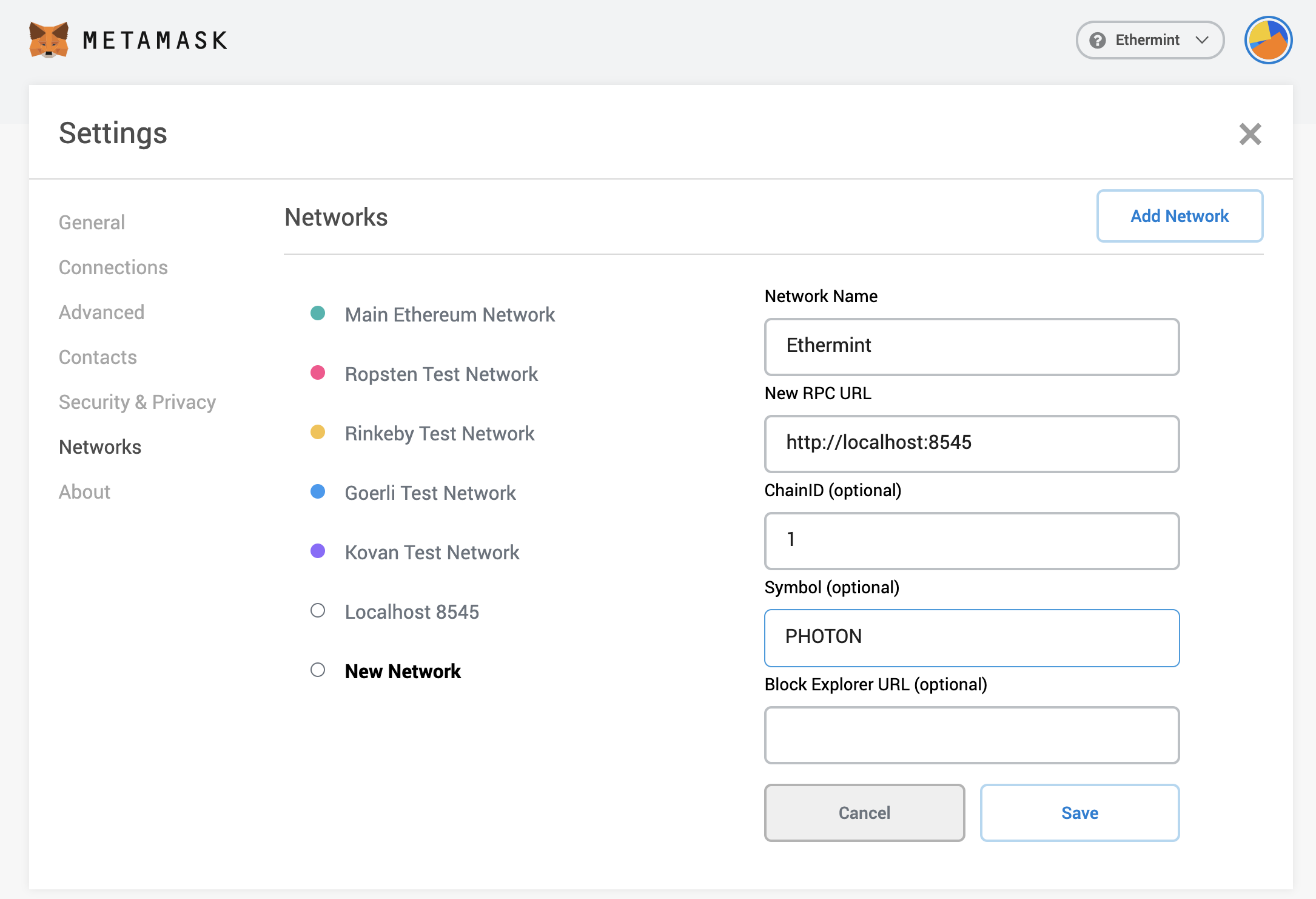 metamask networks settings